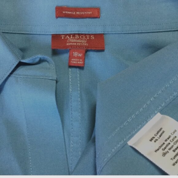 Talbots Women Size 18W Blouse Top Shirt Wrinkle Resistant Blue Button Front - Picture 6 of 7